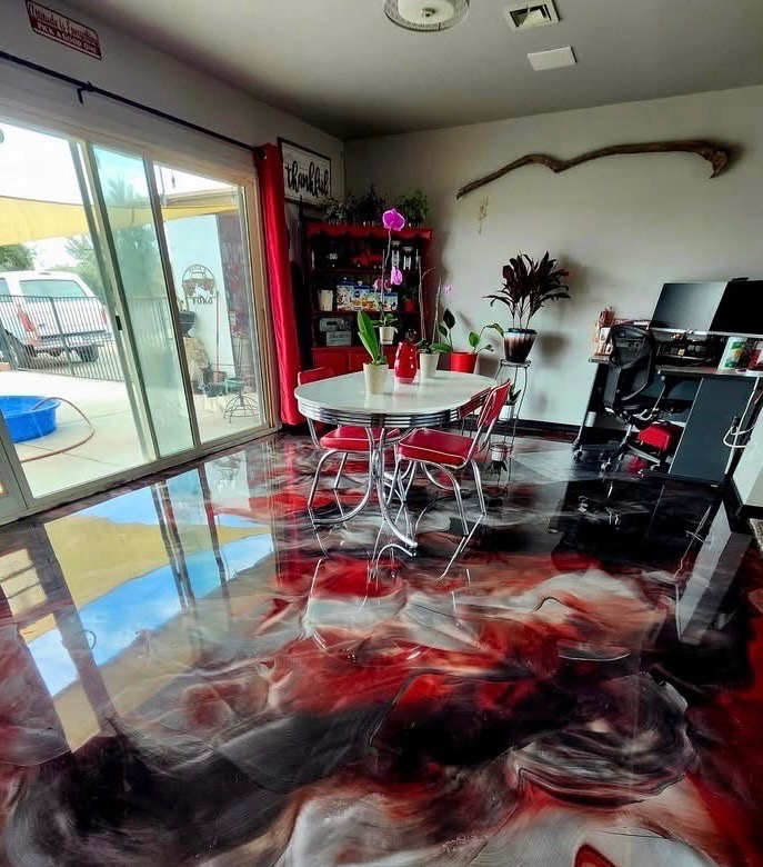 Custom Finish epoxy floor finish shown in a room