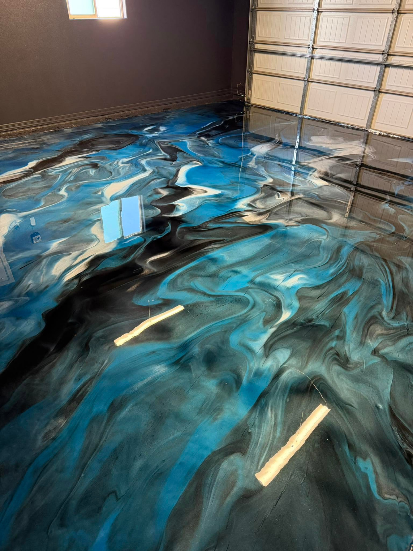 Close-up of a poured metallic epoxy surface